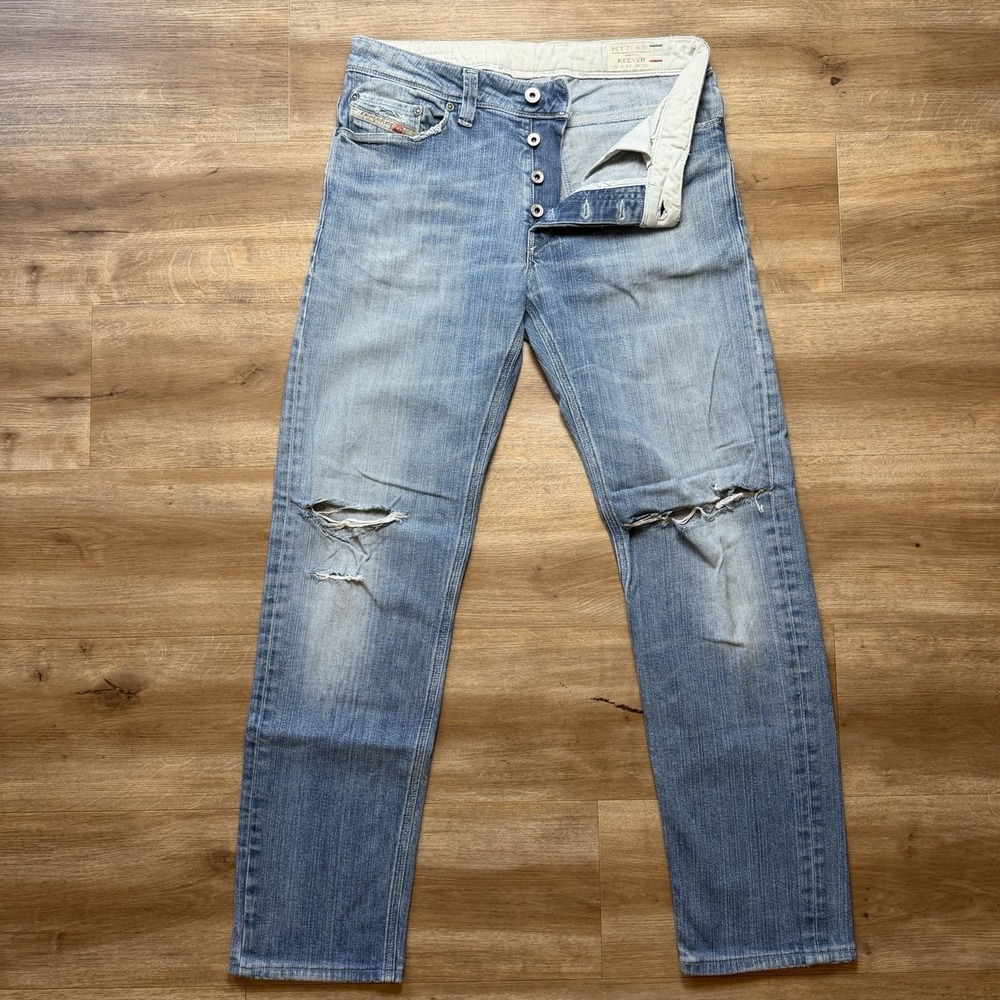 Diesel Keever Jeans Men 32x30 Blue Tapered Leg Stretch‎ Destroyed Made in Italy